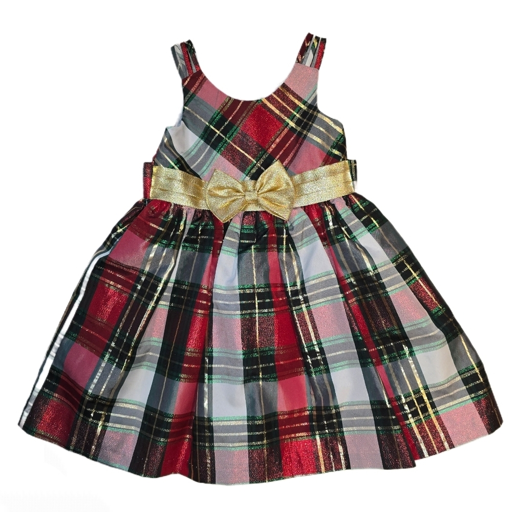 Bonnie Jean Elegant Plaid Dress with Gold Accent